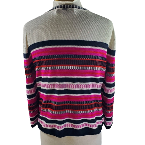 St John Cardigan Sweater 3/4 Sleeve Striped Viscose Wool Cashmere Size Large - Picture 3 of 9